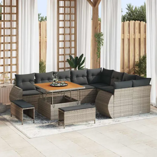 vidaXL Tuinbankenset 12 st Grijs poly rattan