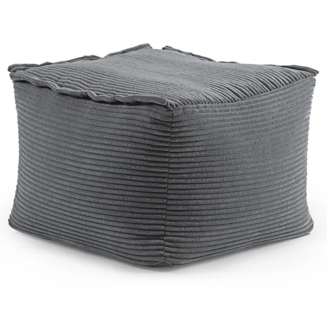 Lumaland Modular zitzak-voetenbank - Cord-serie | Indoor zitzak met zachte structuur, ideaal als bankmodule en poef | Zitzak met vulling - voor woonkamer en co. - 54x54x40 cm grijs