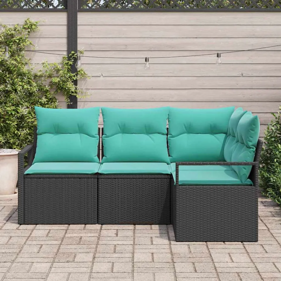 vidaXL Bankstel 4 st Zwart poly rattan, foto 3