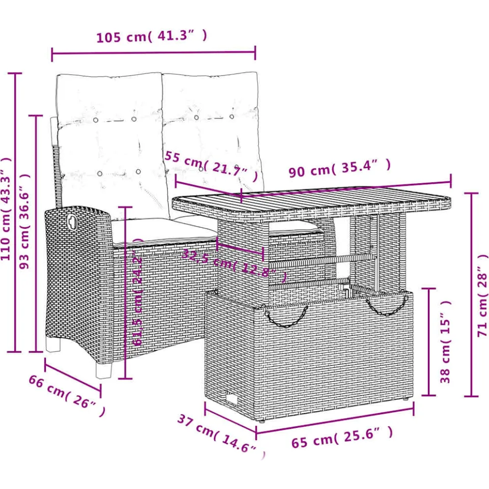 vidaXL 2-delige Tuinset met kussens poly rattan beige, foto 3