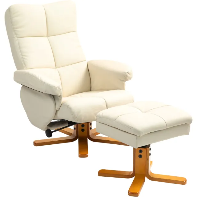 Homcom Relaxfauteuil met voetenbank - PU - 80x86x99cm - Crème