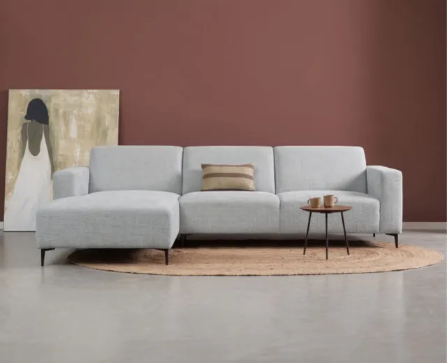 Meubelplaats Hoekbank Nolan met Chaise Longue Links – Cremona Stof - Lichtgrijs - 275x150x84 cm