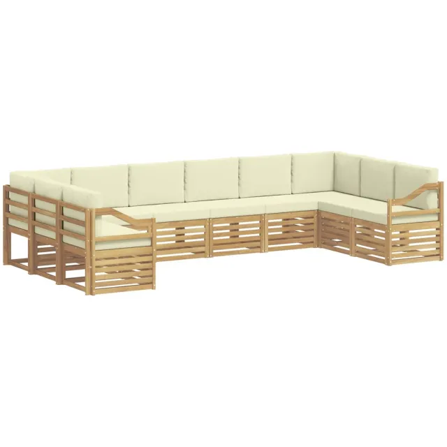 vidaXL Buiten - bank - set - 10 - st - 10-zits - Wit - en - crèmekleurig - Polyester Wit en crèmekleurig
