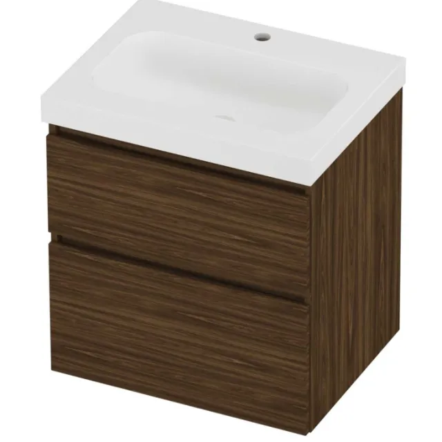 Proline Haga Badmeubelset Polystone Mezza 1 Kraangat Asymmetrisch 60x46x66 cm Mat White Cabana Oak Eiken