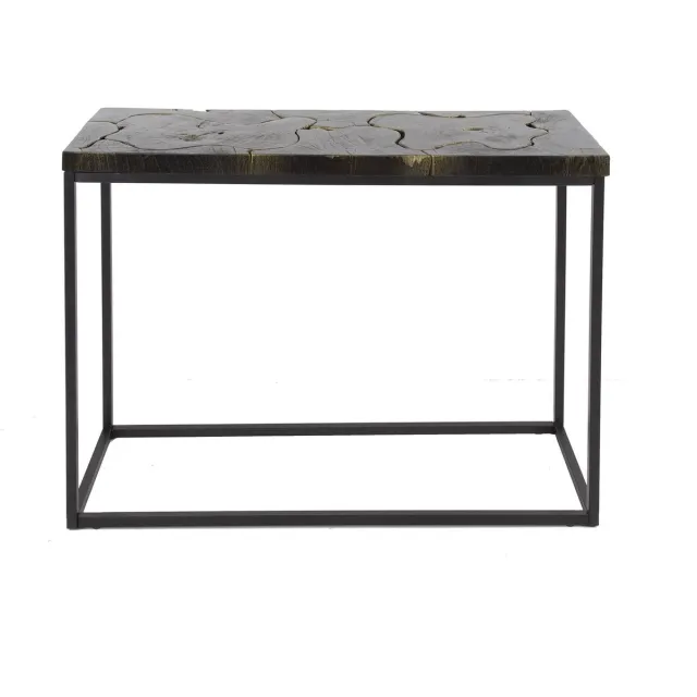 Dimehouse DH Interior Sidetable Zwart Goud Teakhout Minette 100x35x75 cm - 100 x 35 x 75 cm - Hout - Industrieel - Rechthoek