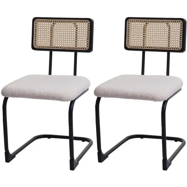 MCW Set van 2 sledestoelen MCW-K88, stoel fauteuil, hout rotan metaal bouclé ~ stof/textiel wit