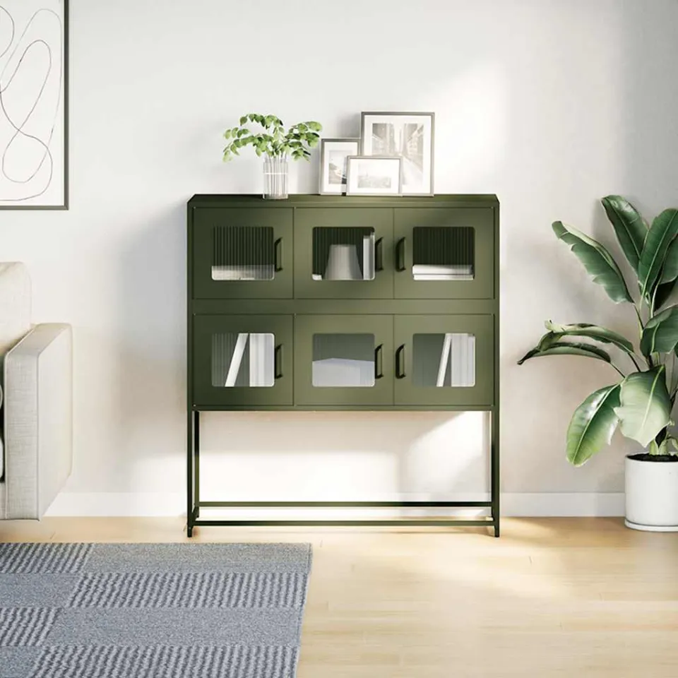 vidaXL Dressoir 100,5x39x107 cm koudgewalst staal olijfgroen, foto 3