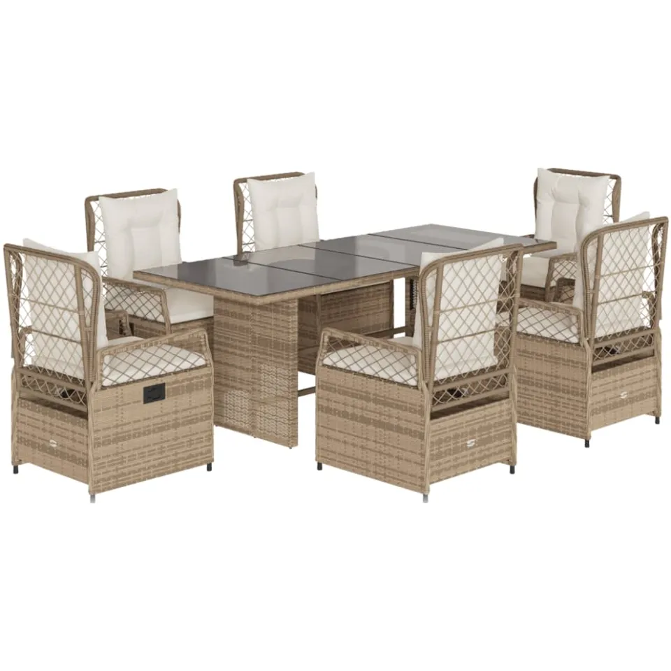 vidaXL 7-delige Tuinset met kussens poly rattan beige, foto 3