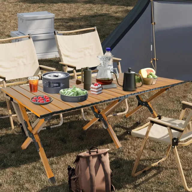Linkforu Houten Campingtafel – Picknicktafel – Buitentafel – Tuintafel - Inklapbaar - Draagbaar – Lichtgewicht - 87x44x61