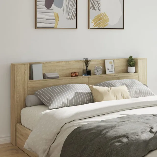 vidaXL Hoofdbordkast met LED 220x16,5x103,5 cm sonoma eikenkleurig Bruin