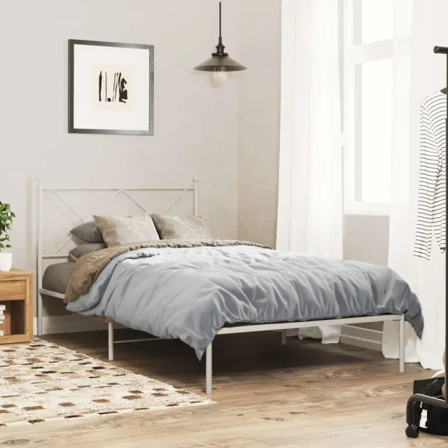 vidaXL Bedframe met hoofdbord metaal wit 100x190 cm
