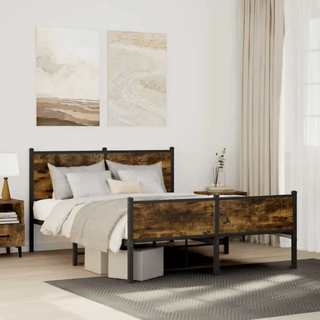 vidaXL Bedframe zonder matras metaal gerookt eikenkleurig 140x200 cm Bruin