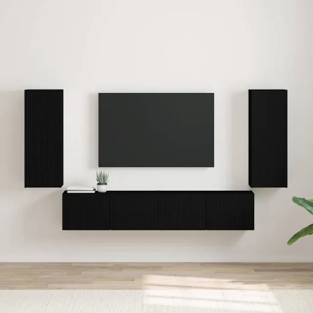vidaXL TV Wandkast 2 st Zwart Bewerkt hout, foto 2