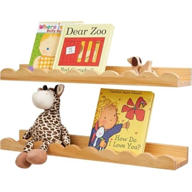 PromoHome Zwevende Wandplanken Set - Natuurlijk Houten Boekenplanken voor Kinderkamer Bruin