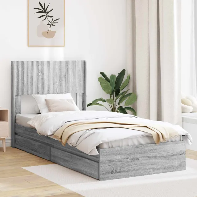 vidaXL Bedframe met opbergruimte en hoofdbord Grijs Sonoma 75 x 190 cm