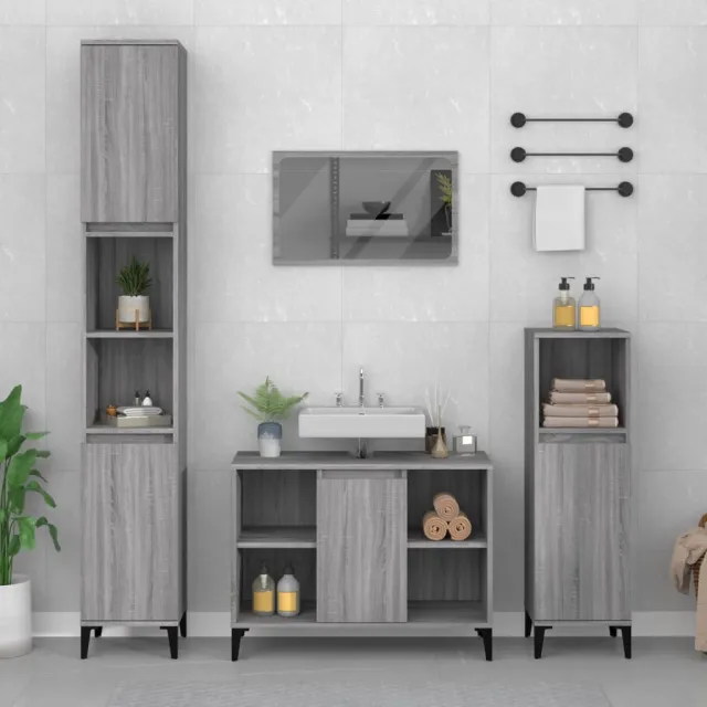 vidaXL 3-delige Badkamermeubelset bewerkt hout grijs sonoma eikenkleur, foto 2