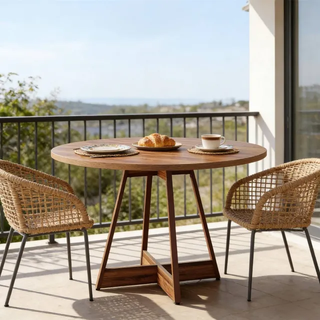 MIVRAY Ronde Eettafel - Bruin MDF - 100 Cm - Voor 2 Tot 4 Personen - Landelijke Stijl Voor Keuken En Eetkamer Brown