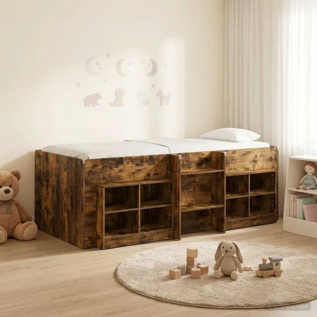 vidaXL Loft Bed Frame met Kast 3 st Gerookt eiken Bewerkt hout Bruin