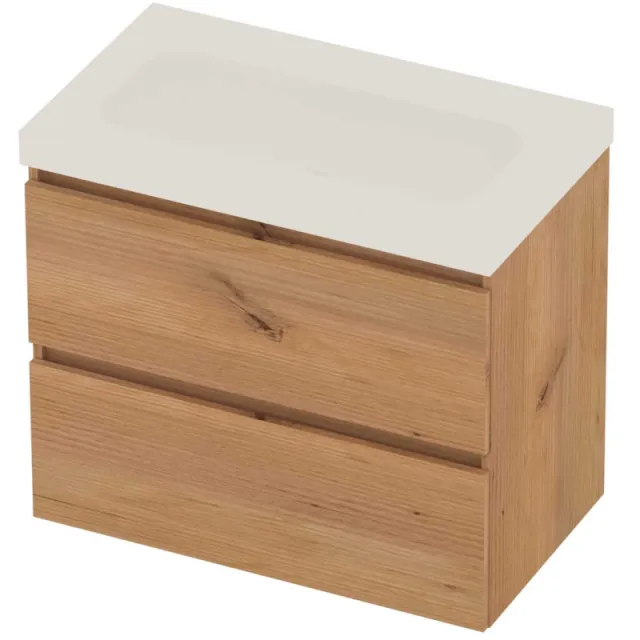 Basic-Line Moby 46 Badmeubelset Polystone Zonder Kraangat Greeploos 80x46x66 cm Whisky Oak Mat Wit