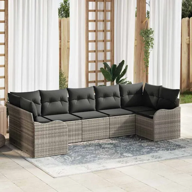 vidaXL Tuin Sofa Set met kussen 7 pcs Lichtgrijs Poly riet, foto 2
