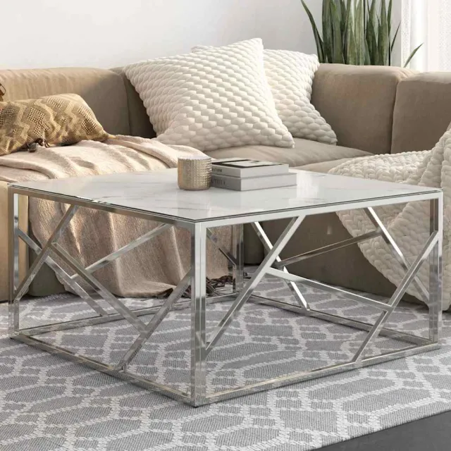 vidaXL Salontafel roestvrijstaal en gehard glas zilverkleurig, foto 2
