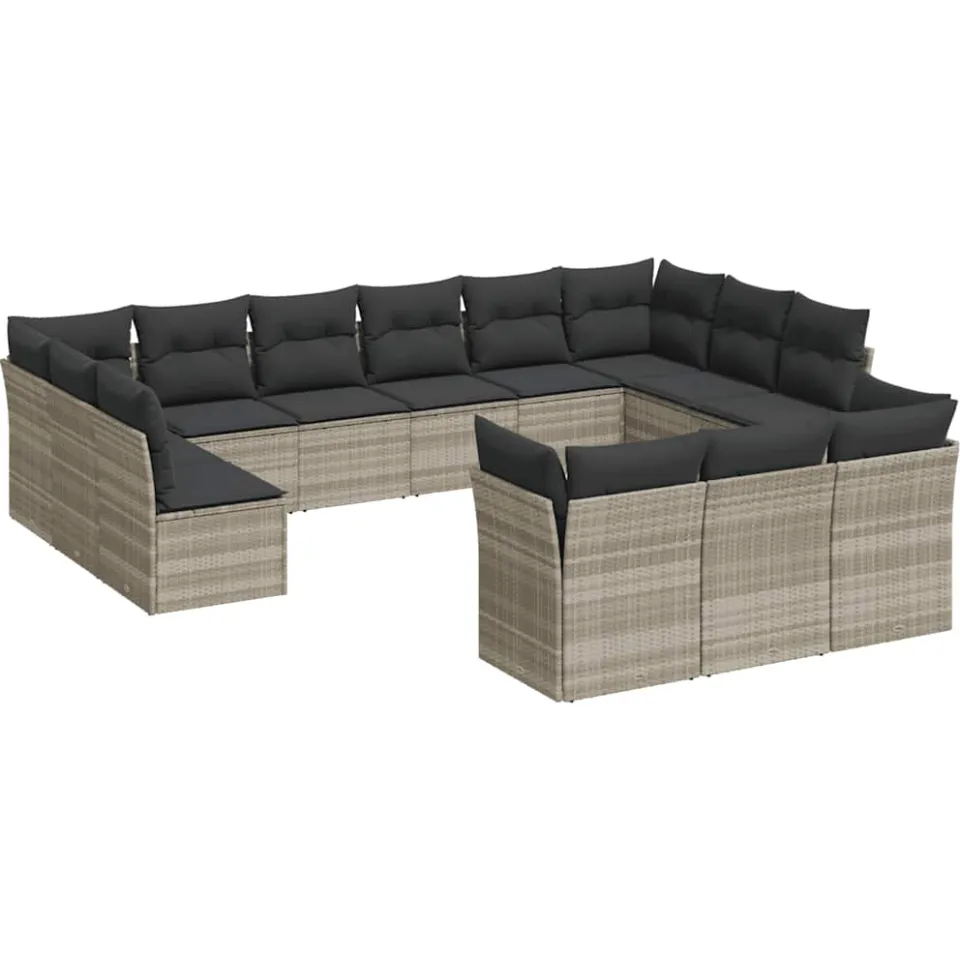 vidaXL 13-delige Loungeset met kussens poly rattan lichtgrijs grijs, foto 3