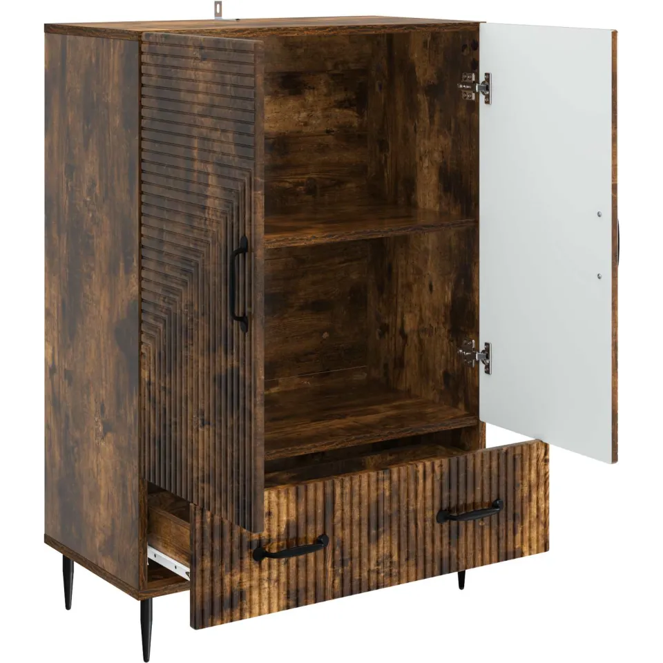 vidaXL Dressoir met lade Gerookt eiken 66 x 34,5 x 95 cm Bewerkt hout, foto 4