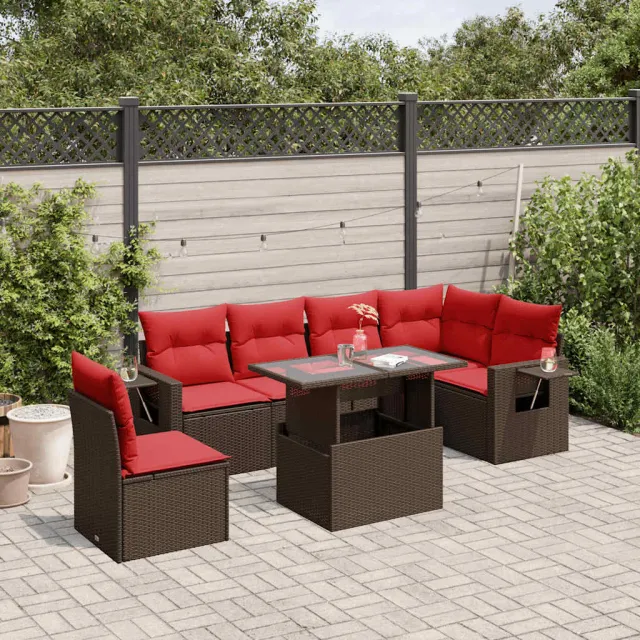 vidaXL 7-delige tuinbankset met kussens, bruin polyrotan, foto 2