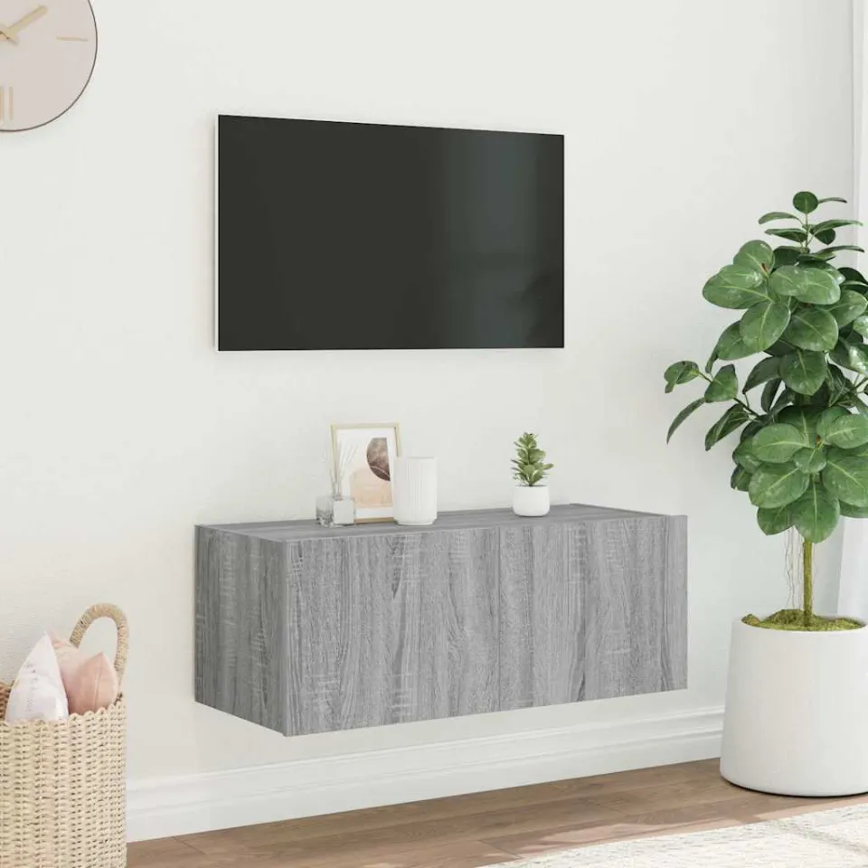vidaXL Tv-wandmeubel met LED-verlichting 80x35x31 cm grijs sonoma, foto 4