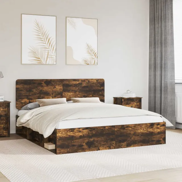 vidaXL Bedframe Gerookt eiken 200 x 200 cm Massief grenenhout Bruin