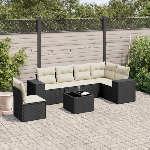 vidaXL 7-delige Loungeset met kussens poly rattan zwart, foto 2