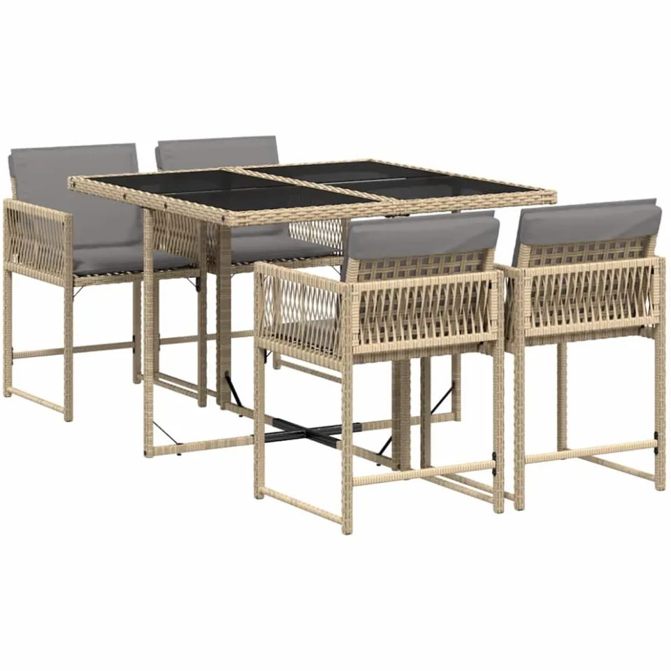 vidaXL 5-delige Tuinset met kussens poly rattan gemengd beige, foto 3
