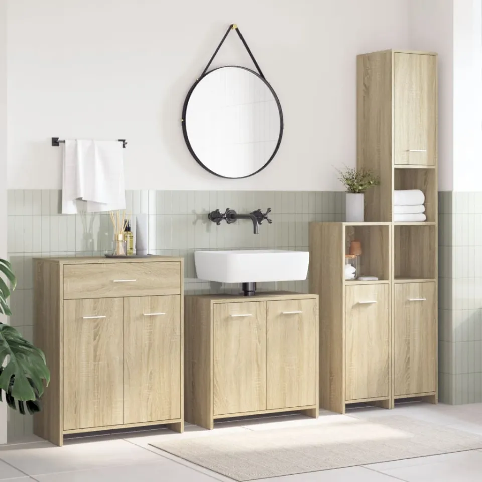 vidaXL 4-delige Badkamermeubelset bewerkt hout sonoma eikenkleurig, foto 2