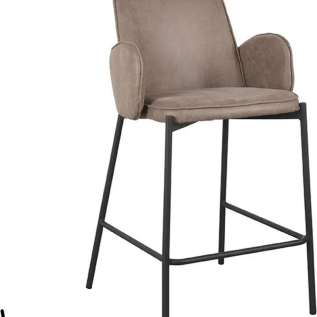 LABEL51 Joni Barkruk - Bruin - Stof - Laag - Kruk- Met Armleuning Taupe