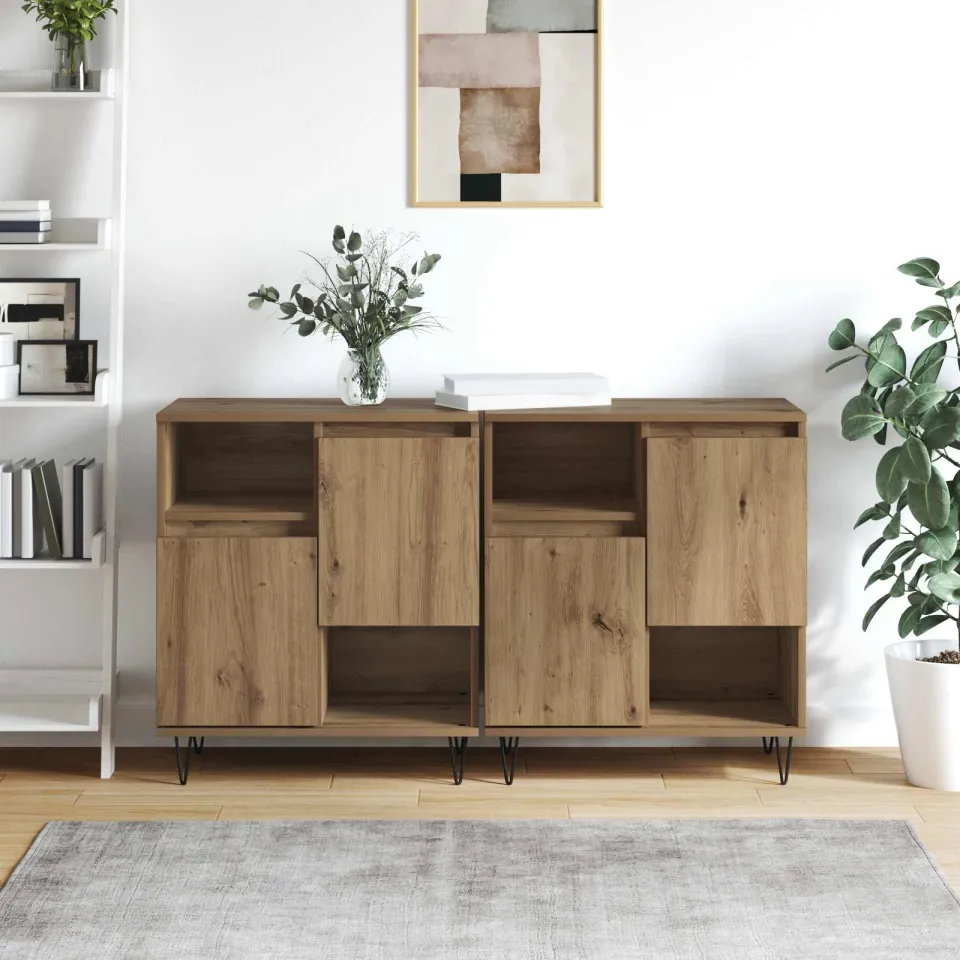 vidaXL Dressoir 2 st Artisan Eiken 60 x 35 x 70 cm, foto 4