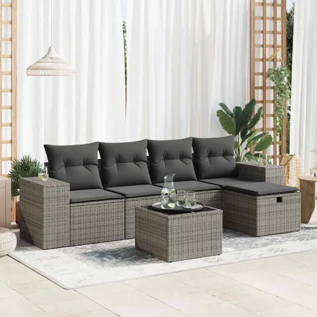 vidaXL 6-delige Loungeset met kussens poly rattan grijs, foto 2