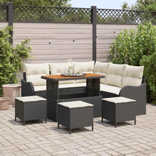 vidaXL Tuinbankenset 9 st Zwart poly rattan, foto 2