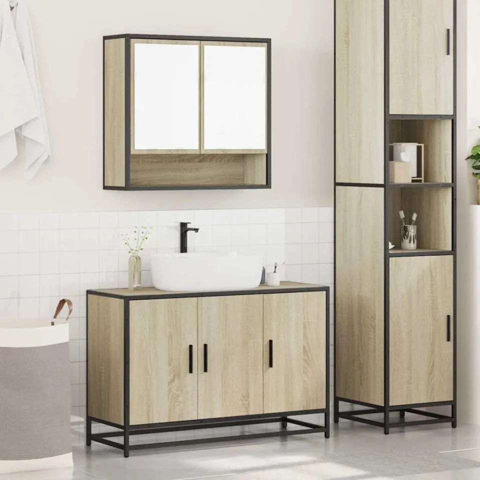 vidaXL 2-delige Badkamermeubelset bewerkt hout sonoma eikenkleurig, foto 2
