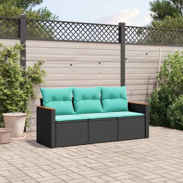 vidaXL 3-delige tuinbankset met kussens van zwart polyrotan, foto 2