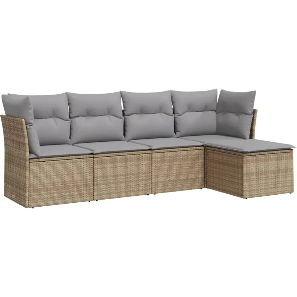 vidaXL 5-delige Loungeset met kussens poly rattan beige, foto 3