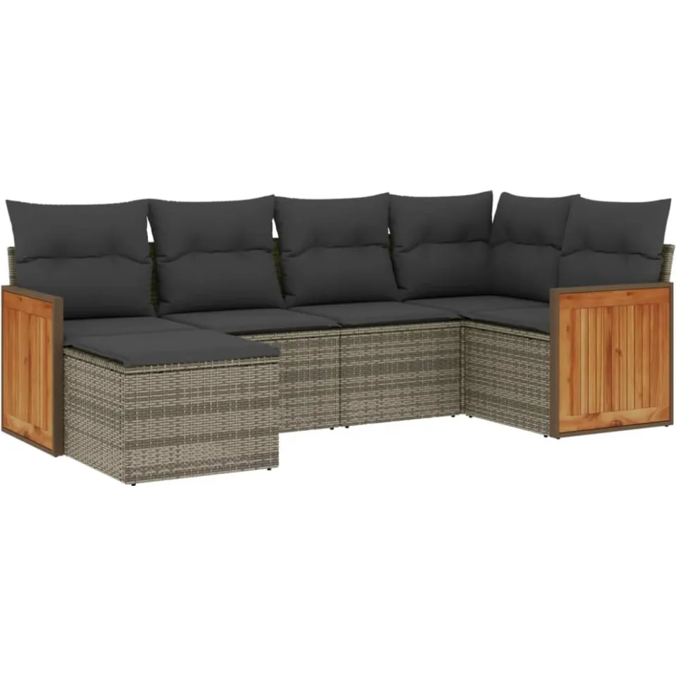 vidaXL 6-delige Loungeset met kussens poly rattan grijs, foto 3