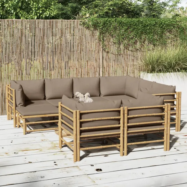 vidaXL 10-delige Loungeset met kussens bamboe taupe Bruin