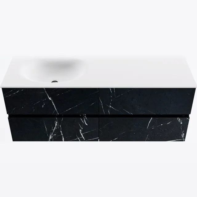 Mondiaz VICA 130cm badmeubel onderkast Marquina 4 lades. Wastafel MOON links zonder kraangat, kleur Talc.