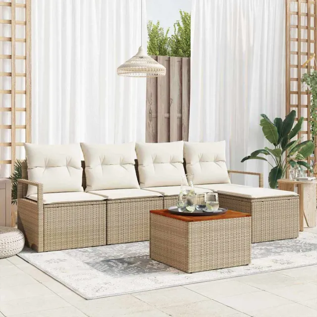 vidaXL Tuinbankenset 6 st Beige en Crème poly rattan, foto 2