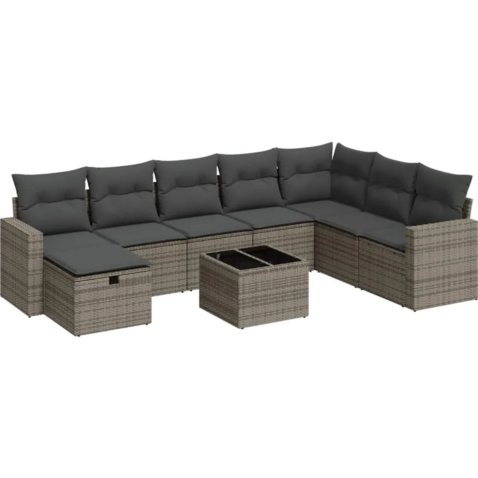 vidaXL 9-delige Loungeset met kussens poly rattan grijs, foto 3