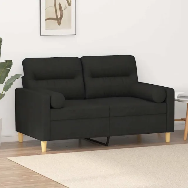 vidaXL Tweezitsbank met sierkussens 120 cm stof zwart