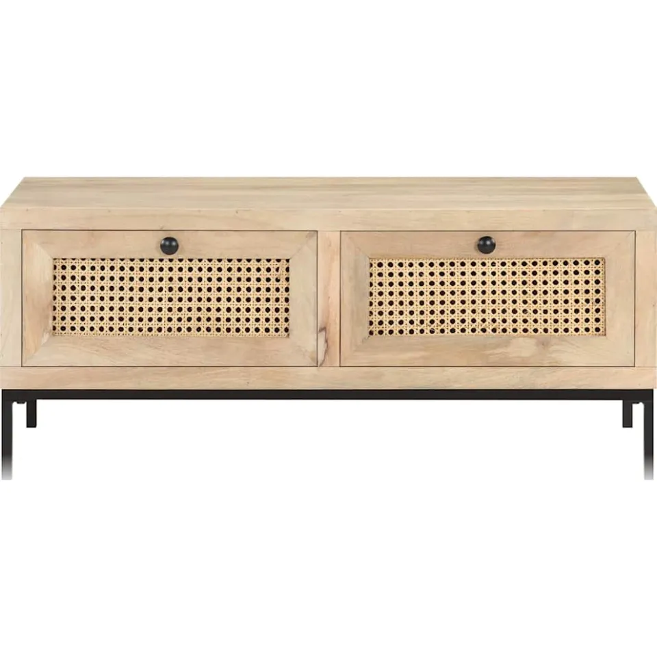 vidaXL Salontafel 90x50x37 cm massief mangohout en natuurlijk riet bruin, foto 2