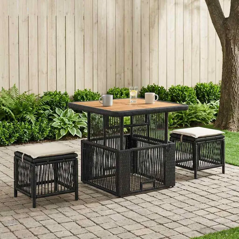 vidaXL Tuin eettafelset 3 st 2-zits Beige en Crème poly rattan, foto 3