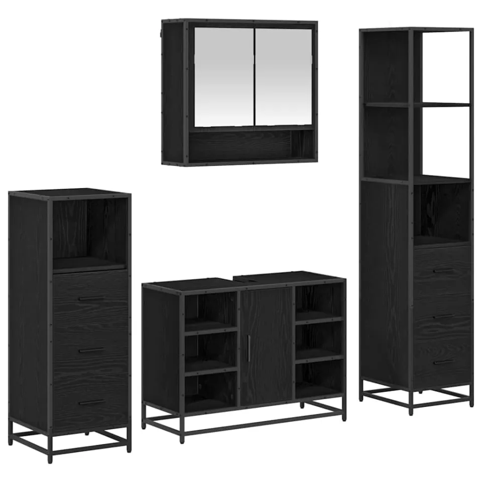 vidaXL Badkamermeubelset 4 st Zwart Eiken 80 x 33 x 60 cm Bewerkt hout, foto 3