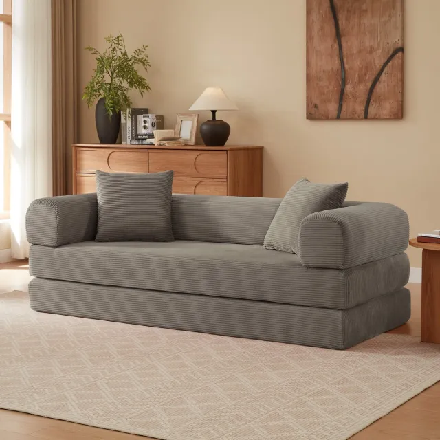 DESMIU Slaapbank 3-Zits - Wandelbaar Naar Bedbank Met Koudschuim En Kussens - Voor Woonkamer, Slaapkamer En Studio - Velvet - Taupe